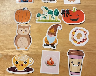 Autumn Stickers - Pumpkin, Fox, Owl Designs - Set of 12