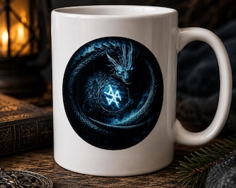 Fantasy Dragon Ceramic Mug | Norse Mythology, Viking Inspired Artwork (15 oz)