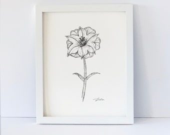 Flower Art Print, Hand drawn, Pen and Ink, Floral, Giclee Art Print, Unframed, 8 x 10