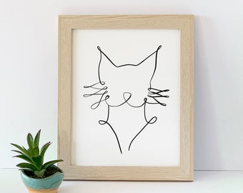 Cat Art Print, Hand drawn, Black and White, Giclee Art Print, Unframed, 8 x 10