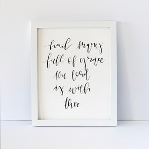 Fe cita arte impresión, caligrafía carta a mano, inspiraciones de fe, Ave María, Oración, Religioso, Impresión de arte Giclee, Unframed, 8 x 10