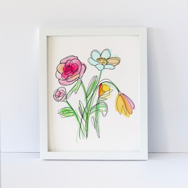 Flower Bouquet, Colorful, Modern, Floral, Giclee Art Print, Unframed, 8 x 10