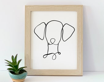 Dog Art Print, Hand drawn, Black and White, Giclee Art Print, Unframed, 8 x 10