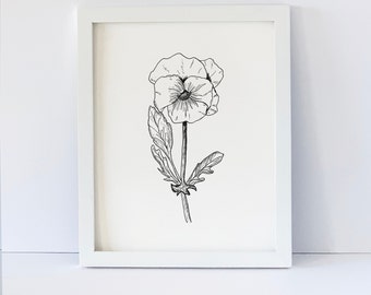 Flower Art Print, Hand drawn, Pen and Ink, Floral, Giclee Art Print, Unframed, 8 x 10