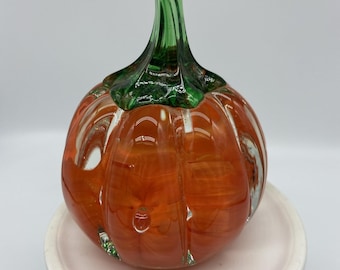Joe Rice Pumpkin Glass Paperweight 1996 Orange Controlled Bubbles Very Pretty
