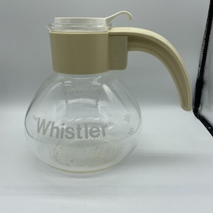 Vintage Gemco The Whistler Glass Tea Kettle 8 Cup Stovetop Whistling Pot Cream