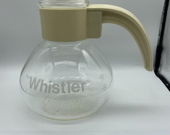 Vintage Gemco The Whistler Glass Tea Kettle 8 Cup Stovetop Whistling Pot Cream