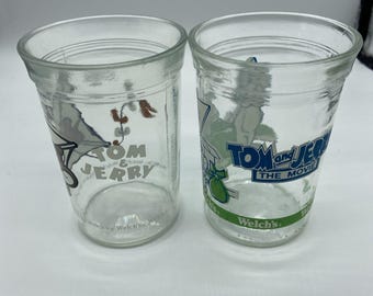 Vasos de jugo Welchs Jelly Tars Tom y Jerry Vintage 1990-1993 Juego de 2