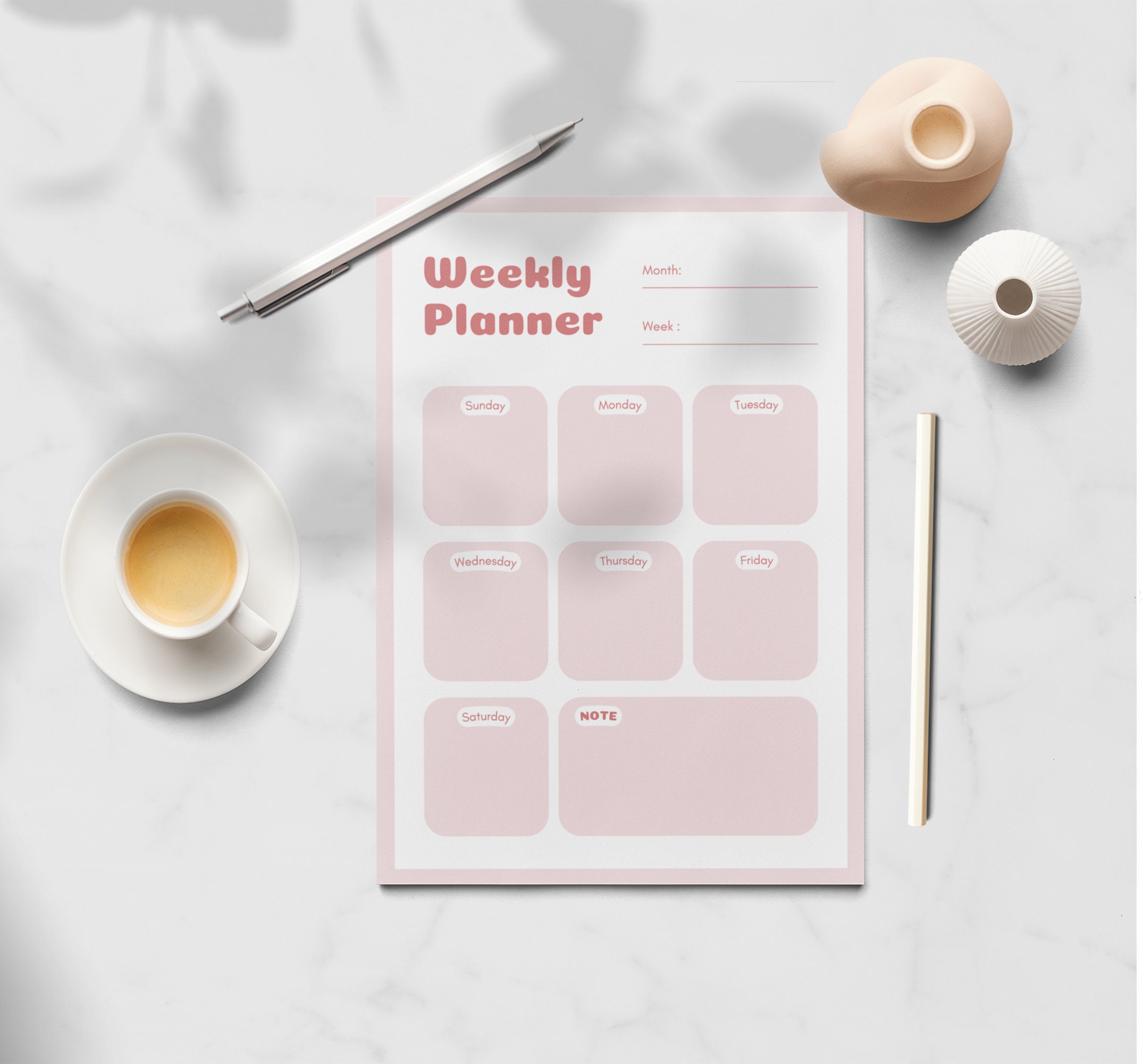 Cute Pink and Red Printable One-page Weekly Planner - Etsy