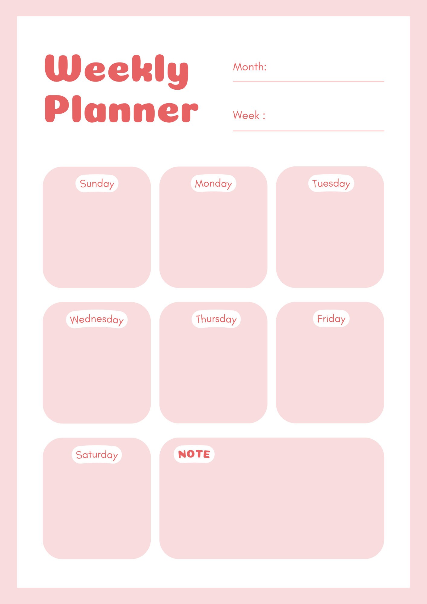 Cute Pink and Red Printable One-page Weekly Planner - Etsy