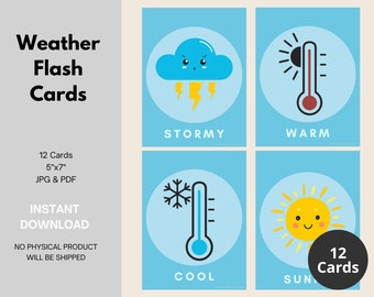 Weather Wonders - 12 Educational 5x7 Flashcards for Preschoolers