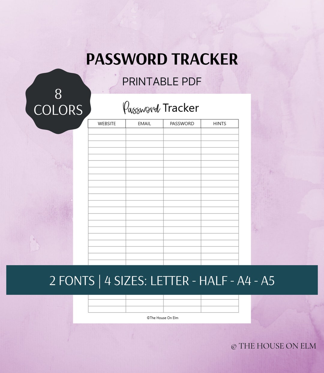Passwort Tracker, Passwort Organizer, Account Tracker, Letter, Half