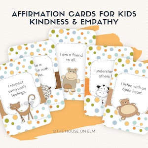 Affirmationskarten für Freundlichkeit und Einfühlungsvermögen für Kinder - 50 Karten, bedruckbar 5x7, Sofortdownload PDF & JPG