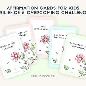 Kids' Resilience & Overcoming Challenges Affirmation Cards - 50-Card Pack, Printable 5x7, Instant Download PDF or JPG
