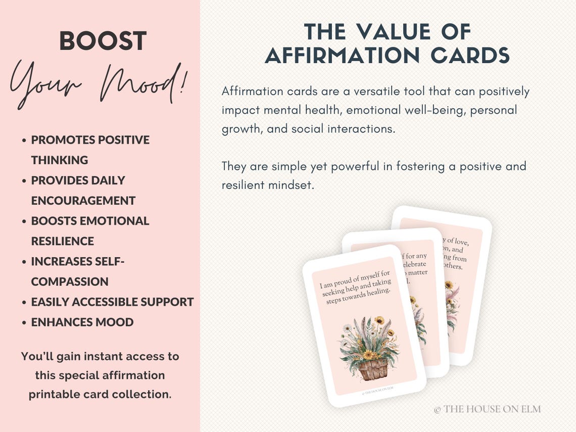 40 Depression Support Affirmation Cards | Digital Download | Positive ...