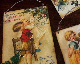 Primitive Christmas Ornament Set: Victorian Children, Vintage Christmas Decor