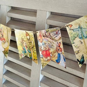 Peter Rabbit Banner Beatrix Potter Primavera Bandierine Baby Shower Decorazione di Pasqua Ghirlanda di Pasqua Ghirlanda per bambini Decorazione da parete primaverile