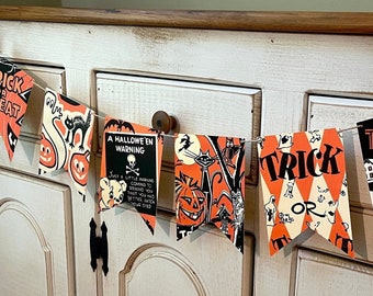 Halloweenbanderoll i vintagestil: Retro bus- eller godisgirlande