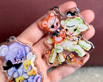 Vintage Style Halloween Keychains Kawaii Kitsch Epoxy Acrylic Cute Keychains Retro Halloween Keychain Kitsch Baby Animals Vintage Nursery