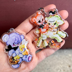 Vintage Style Halloween Keychains Kawaii Kitsch Epoxy Acrylic Cute Keychains Retro Halloween Keychain Kitsch Baby Animals Vintage Nursery