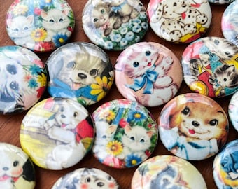 Vintage Pins For Bags Hats Backpacks (8 pack) Retro Pins 1950s Kitsch Old School Pinback Buttons