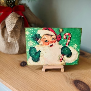 Vintage Christmas Retro Santa Decor Plaque Shelf Sitter Kitsch Santa 1950s Cute Christmas Plaque Santa Sign Christmas Decorations