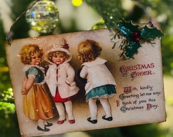 Primitive Christmas Ornament Set: Victorian Children, Vintage Christmas Decor
