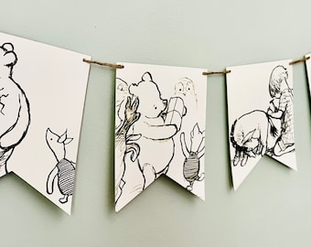 Vintage Winnie the Pooh Banner: Classic Sketch Baby Shower Decor