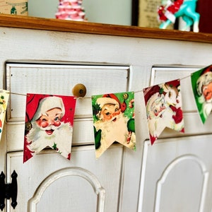 Vintage Christmas Decorations Retro Santa Banner Garland Bunting Kitschmas Holiday Wall Party Vintage Christmas Decor Retro Santa Claus