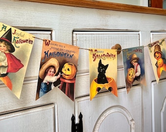 Vintage Halloween Garland: Victorian Style Bunting, Spooky Decor