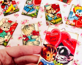 Vintage Wood Valentine's Day Ornaments & Magnets: Kitsch Valentine's Decor Retro Valentine