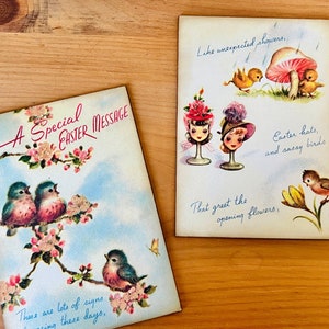 Vintage Frühlingsdeko Osterschild Regalsitter Kitsch Vogel 1950er Jahre Retro Osterkarte Schild Frohe Ostern Schild Frühling Vögel Floral Shabby