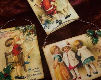 Primitive Christmas Ornament Set: Victorian Children, Vintage Christmas Decor