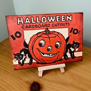 Placa de Halloween con decoración de calabaza vintage, estante para colocar, placa de Halloween primitiva de Jack O Lantern de los años 20, decoración vintage retro de Halloween