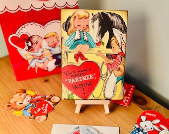 Vintage Valentines Day Retro Decor Plaque Shelf Sitter Kitsch Cowboy Cowgirl 1950s Lover Gift Valentines Sign Love Heart Retro Decorations