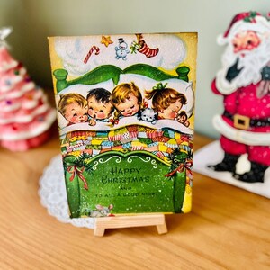 Placa de decoración navideña vintage, estante para niños, kitsch, en la cama, años 50, linda placa navideña, decoraciones para la noche antes de Navidad