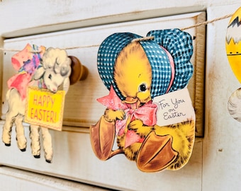 Retro Easter Banner: Kitsch Spring Chick & Bunny Garland