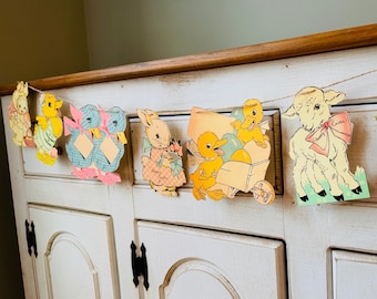 Primitive Easter Banner: Kitsch Spring Chick & Bunny Garland