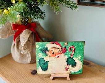 Vintage Kitsch Santa Plaque - Retro Christmas Shelf Decor