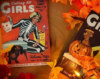 Vintage Halloween Decor Plaque: 1950s Magazine Cover Art