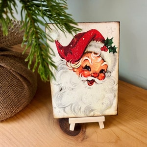 Vintage Santa Christmas Decorations Plaque Shabby Chic Christmas Red Santa Claus Christmas Retro Santa Cute Christmas Decor Cute Santa