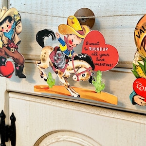 Vintage Cowboy Cowgirl Valentinstag Retro Banner Valentinstag Dekor Girlande Kitsch sterben geschnitten Western Wand Dekor Retro Valentinstag Karten