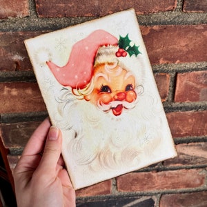 Vintage Pink Santa Claus Christmas Decorations Plaque Shabby Chic Christmas Pink Christmas theme Retro Santa Cute Christmas Decor
