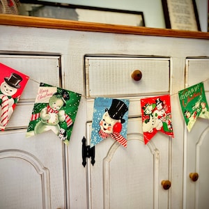 Vintage Snowman Banner Vintage Christmas Decor Retro Garland Bunting Kitschmas Holiday Wall Party Vintage Christmas Decorations Snowmen