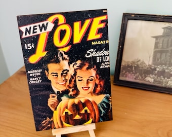 Vintage Halloween Decor Plaque: 1950s Magazine Cover Art