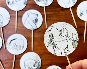 Winnie the Pooh Cupcake Toppers: Classic Party Decor, 12 Pack