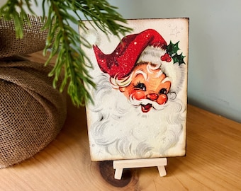 Vintage Santa Christmas Plaque: Shabby Chic Holiday Decor