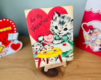 Vintage Valentines Day Retro Decor Plaque Shelf Sitter Kitsch Kitty 1950s Cat Lover Gift Valentines Day Sign Shabby Chic RetroDecorations