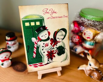 Vintage Kitsch Snowman Christmas Plaque: 1950s Holiday Decor