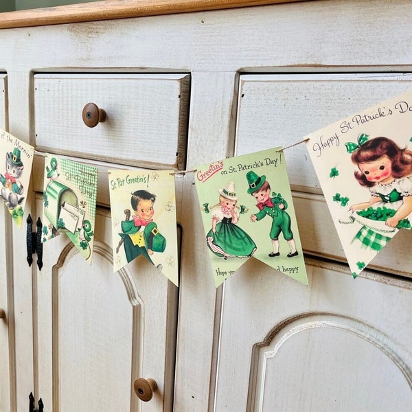 Vintage St Patrick’s Day Decorations St Patty’s Day St Patrick’s Day Decor Garland Bunting Retro St Patrick’s Day Decor Irish Gifts